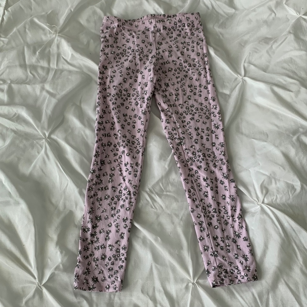Old Navy Light Pink with Grey Flowers Printed Leggings, Girls Medium